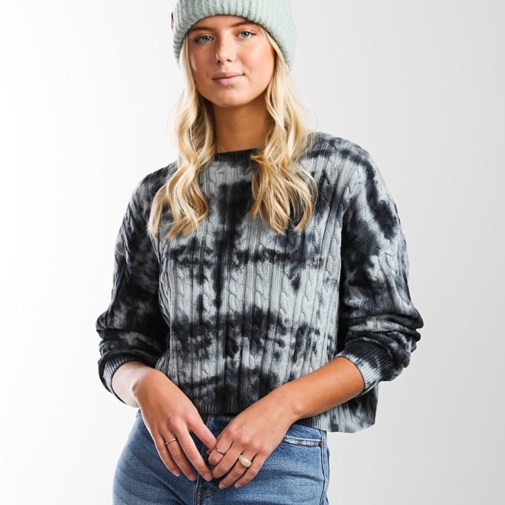 Gilded Intent Black and Gray Tie-Dye Sweater Bohemian Indie Granola Cable Knit
